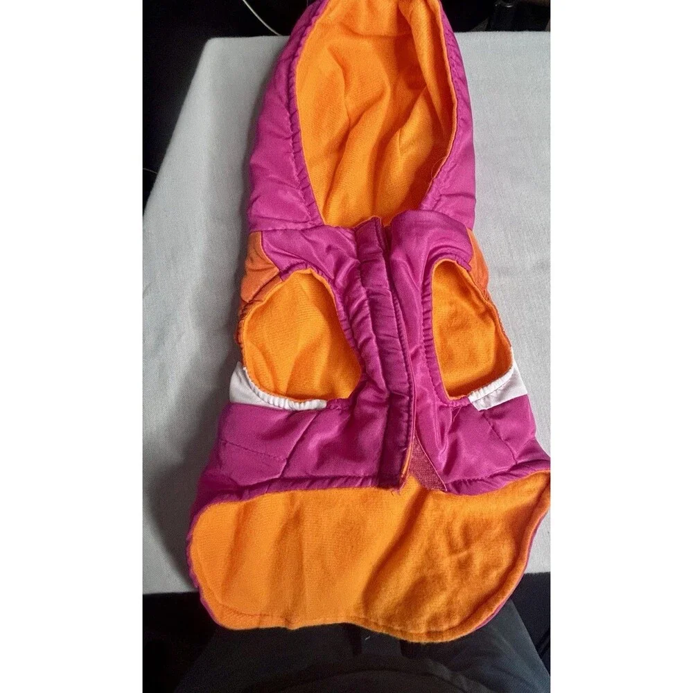 Orange And Pink Pet Jacket With Hoodie. X Small. Pre-Owned.